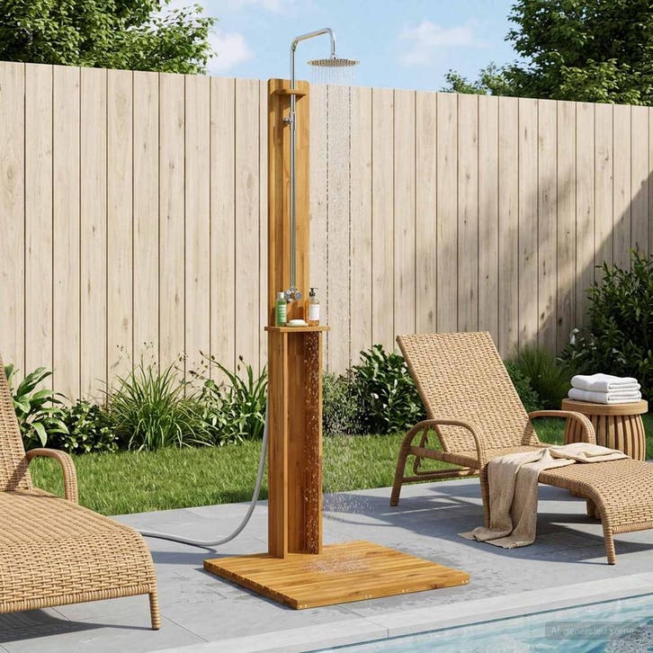 vidaXL Buitendouche 217 cm Massief acaciahout en roestvrij, Tuin en Terras, Zwembaden, Nieuw, Verzenden