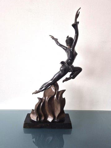 Beeld, Vuur danseres - 56 cm - Koud geverfd brons