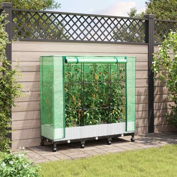 vidaXL Tuinschutting met Kasbedekking en Wielen 3 st Wit PP, Verzenden, Nieuw