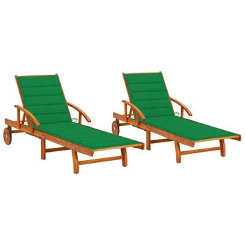 vidaXL Ligstoelen 2 st met kussens massief acaciahout, Verzenden, Nieuw
