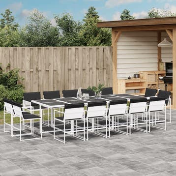 vidaXL 15-delige Tuinset met kussens textileen wit, Verzenden, Tuinset