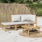 vidaXL 3-delige Loungeset met kussens bamboe lichtgrijs, Verzenden, Nieuw, Loungeset