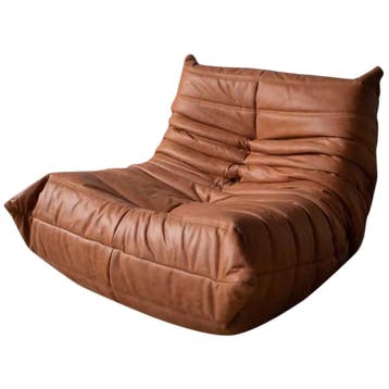 Michel Ducaroy Togo Fauteuil, Pull-up Leer, Perzikbruin -, Maison & Meubles, Verzenden