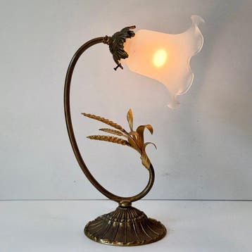 Lampe de bureau - Laiton, Verre - Regency - Blé Doré