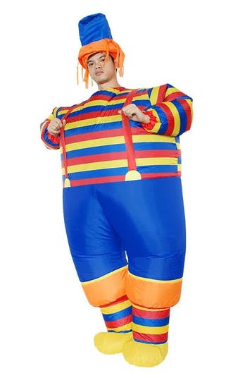 KIMU® Opblaas Kostuum Clown Streepjes Opblaasbaar Pak Clowns, Ophalen of Verzenden, Nieuw