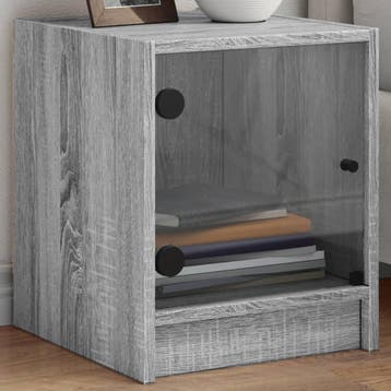 vidaXL Nachtkastje met glazen deur 35x37x42 cm grijs sonoma, Verzenden