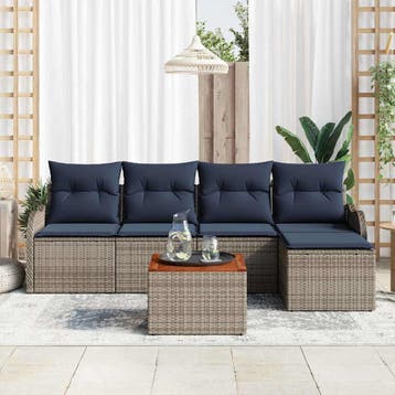 vidaXL Tuinbank Set 6 st Grijs poly rattan, Verzenden, Nieuw