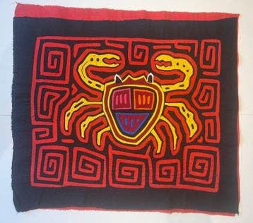 Borduurwerk - gele krab - Kuna - Mola - Panama (Zonder, Antiek en Kunst