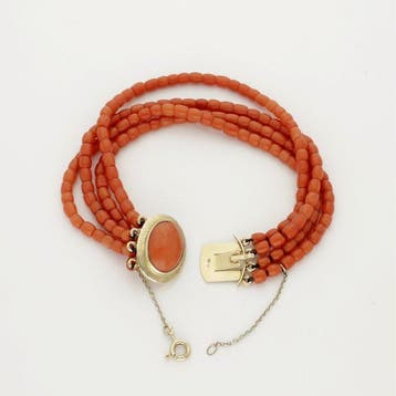Armband - 14 karaat Geel goud Bloedkoraal, Nieuw
