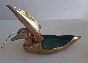 Doos - Verguld messing - Doosje met een eendfiguurtje