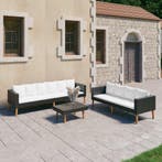 vidaXL 3-delige Loungeset met kussens poly rattan zwart, Verzenden, Nieuw, Loungeset