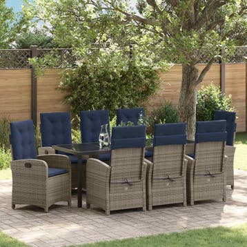 vidaXL Tuin Eettafel Set 9 st Grijs poly rattan, Verzenden, Nieuw
