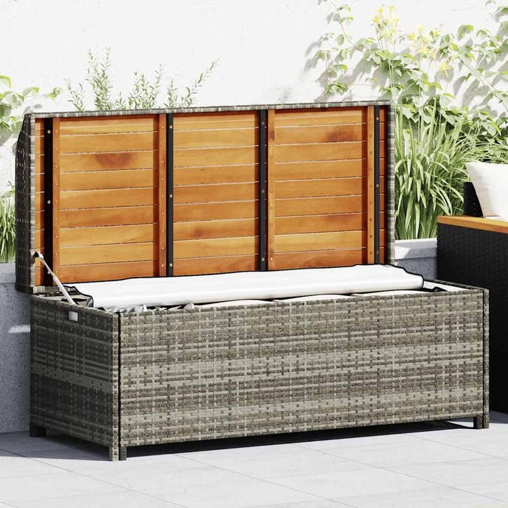 vidaXL Tuinopbergbank 120 cm poly rattan grijs, Jardin & Terrasse, Ensembles de jardin, Envoi