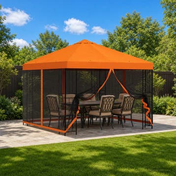 vidaXL Tuin gazebo met zijwanden 3 x 3 m Oranje Polyester en, Verzenden, Nieuw