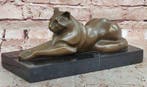 Statue, Liggende kat 25.5 cm - 12 cm - Bronze, Marbre