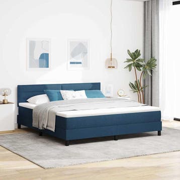 vidaXL Boxspring bed met LED-stripverlichting Blauw 180 x, Verzenden
