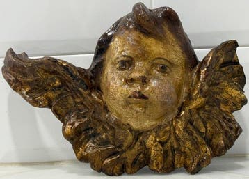 sculptuur, Querubín - 20 cm - Polychroom hout