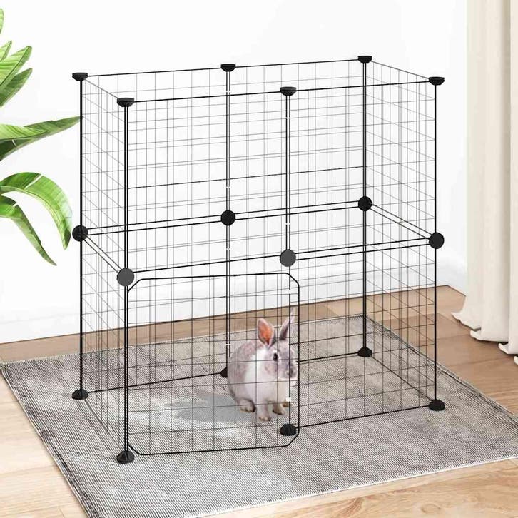 vidaXL Huisdierenkooi met deur 12 panelen 35x35 cm staal, Dieren en Toebehoren, Knaagdieren en Konijnen | Hokken en Kooien, Nieuw