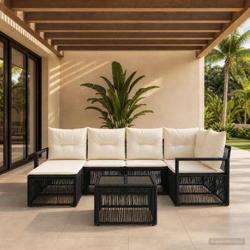 vidaXL Tuinbank Set 7 st Zwart poly rattan, Verzenden, Nieuw