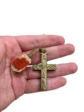 Reliekhouder - Brons, Gouden cartouche, Hout - 20e eeuw -, Antiek en Kunst