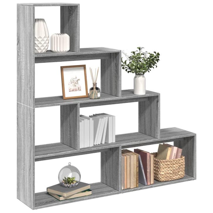 vidaXL Kamerscherm / boekenkast 143,5x29x143,5 cm hout grijs, Maison & Meubles, Armoires | Bibliothèques, Envoi
