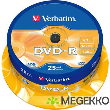 Verbatim DVD-R 16X 25st. Spindle, Computers en Software, Beschrijfbare discs, Verzenden, Nieuw