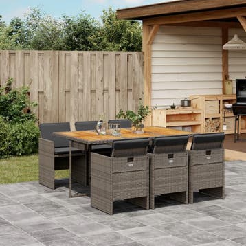 vidaXL 7-delige Tuinset met kussens poly rattan grijs, Verzenden, Nieuw, Tuinset