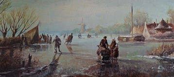 Nederlandse school (XIX) - Winter IJsgezicht met Schaatsers, Antiek en Kunst