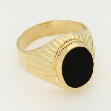 Bague - 18 carats Or jaune - Onyx, Handtassen en Accessoires, Nieuw