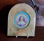 Plaquette - Porselein, Hout, Messing