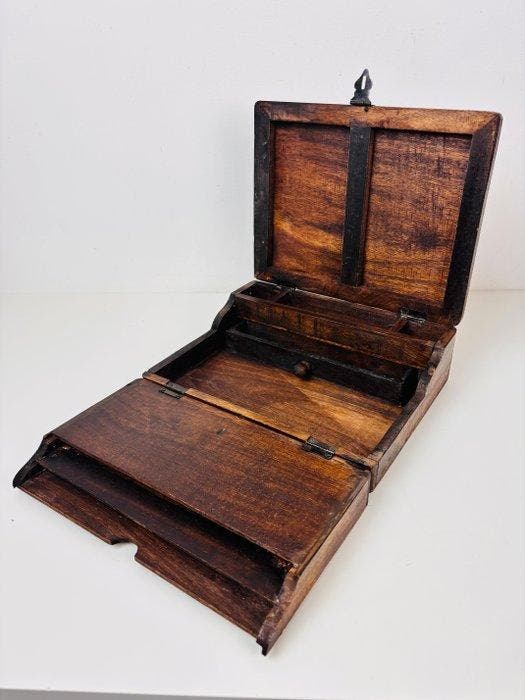 Écritoire - Coffre décriture / meuble décriture - Bois,, Antiquités & Art, Curiosités & Brocante