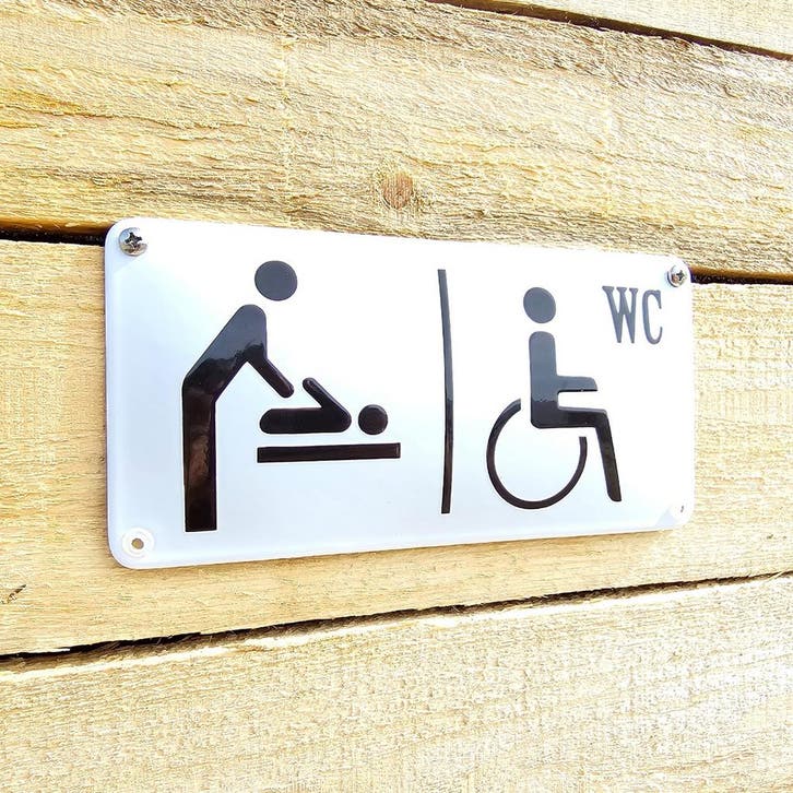 Emaille bord Baby Verschoonruimte & Invalidetoilet, Verzamelen, Merken en Reclamevoorwerpen, Verzenden