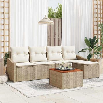 vidaXL Tuinbank Set 6 st Beige poly rattan, Jardin & Terrasse, Verzenden