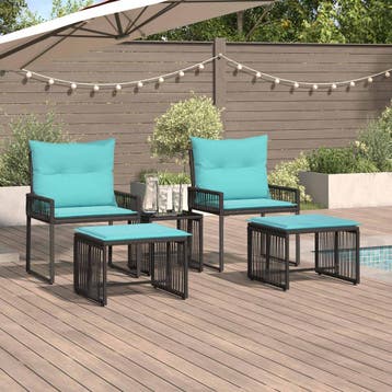 vidaXL Buitenmeubels set 11 st Zwart en Turkoois poly rattan, Tuin en Terras, Verzenden, Nieuw