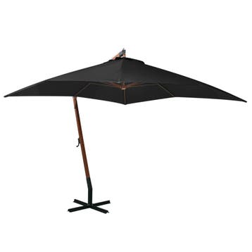 vidaXL Zweefparasol met paal 3x3 m massief vurenhout zwart, Tuin en Terras, Verzenden, Nieuw