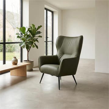 Set van 2 Leren fauteuils Flair - Toledo Olive (olijf/goen), Nieuw, Ophalen of Verzenden, 75 tot 100 cm, Leer