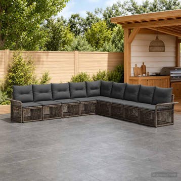 vidaXL Tuinbank Set 9 st Grijs poly rattan, Verzenden, Nieuw