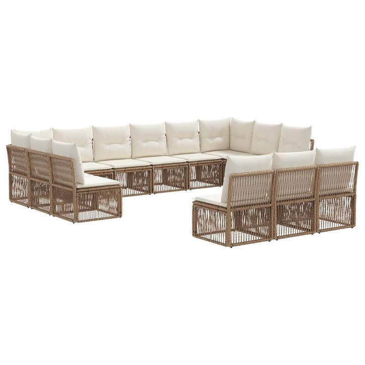 vidaXL Tuinbank Set 13 pcs Beige poly rattan, Tuin en Terras, Tuinsets en Loungesets, Nieuw, Verzenden