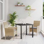 vidaXL Tuin Eettafel Set met kussen 3 pcs Beige poly rattan, Tuin en Terras, Verzenden, Nieuw