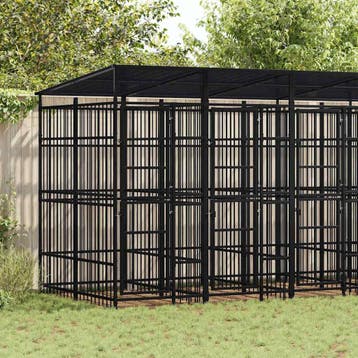 vidaXL Hondenkennel met dak 9,22 m² staal, Verzenden, Nieuw