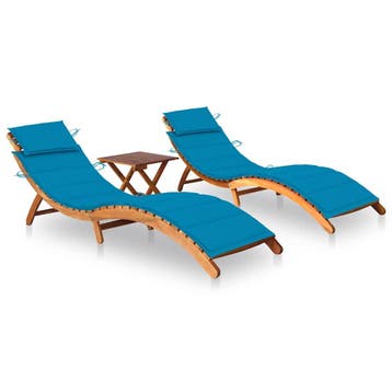 vidaXL Ligbedden 2 st met tafel en kussens massief, Tuin en Terras, Verzenden, Nieuw