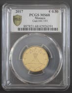 Monaco Km 193 50 Cent 2017 Albert Ii Pcgs Ms68, Verzenden