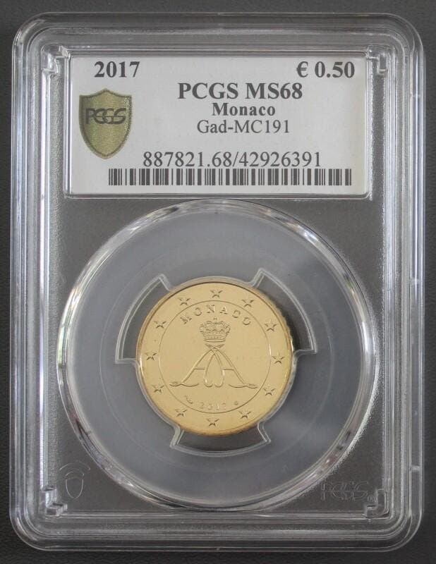 Monaco Km 193 50 Cent 2017 Albert Ii Pcgs Ms68, Timbres & Monnaies, Monnaies | Europe | Monnaies euro, Envoi