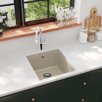 vidaXL Gootsteen enkele bak graniet beige, Verzenden, Nieuw