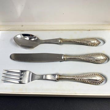 Portuguese Silver Children’s Cuttlery Set (3 Pieces) -, Antiek en Kunst, Antiek | Zilver en Goud
