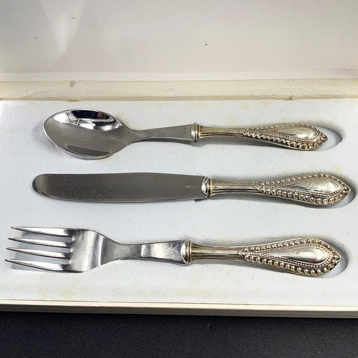 Portuguese Silver Children’s Cuttlery Set (3 Pieces) -, Antiek en Kunst, Antiek | Zilver en Goud