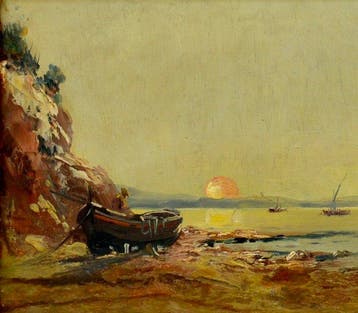 Louis Nattero (1870-1915) - Plage au soleil couchant à, Antiek en Kunst