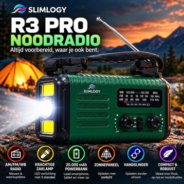 Slimlogy R3 Pro Solar Noodradio & Zaklamp – 20.000 mAh Power, Ophalen of Verzenden, Nieuw