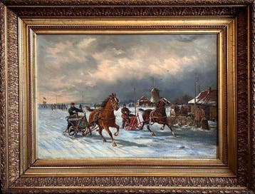 Klaas van Vliet (1841-1917) - Arrenslee-race op het ijs