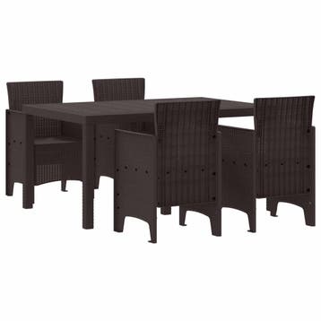 vidaXL Tuin Eettafel Set 5 st Bruin Polt riet, Verzenden